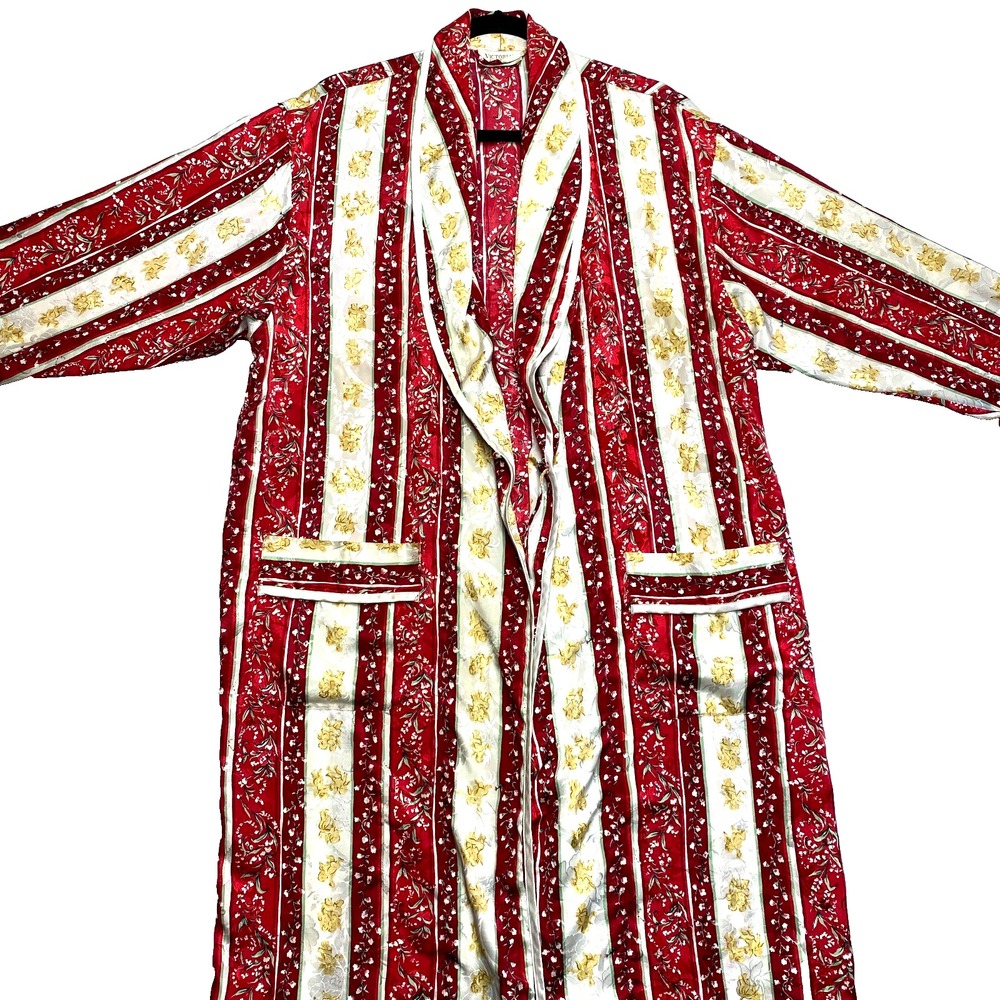 VINTAGE Victoria's Secret Robe Womens PS Red Kimono Floral Stripes 80s